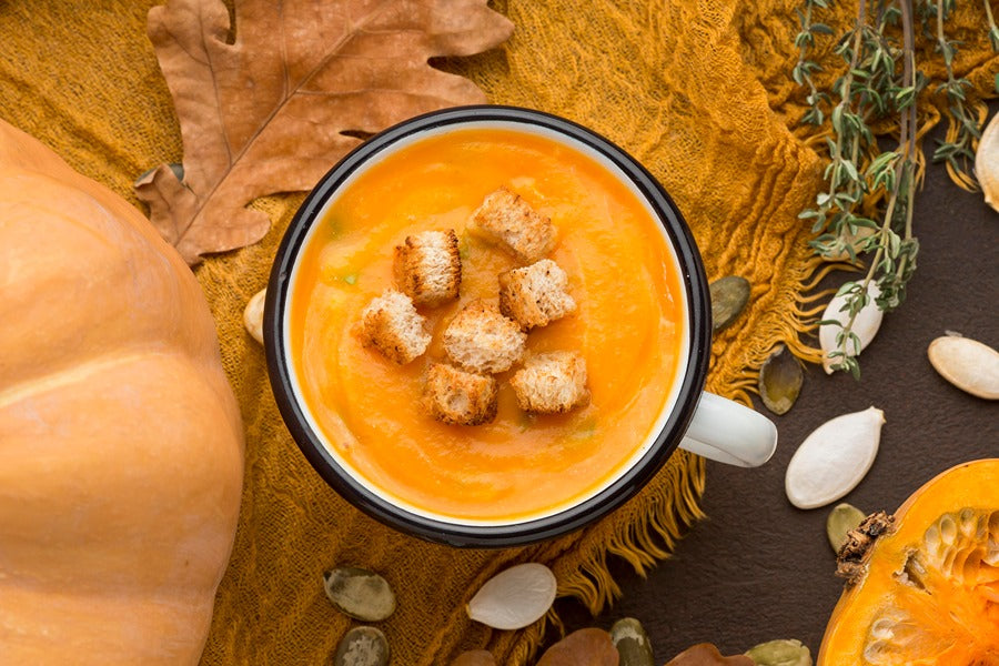 winter squash soup mug with croutons