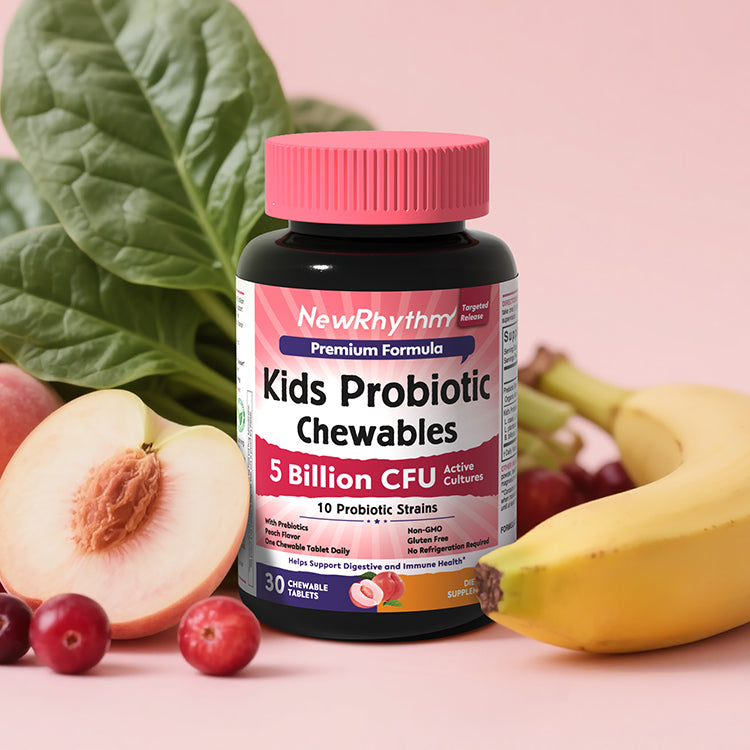 NewRhythm Kids Probiotic Chewables helps your little ones stay active, happy, and ready for the day