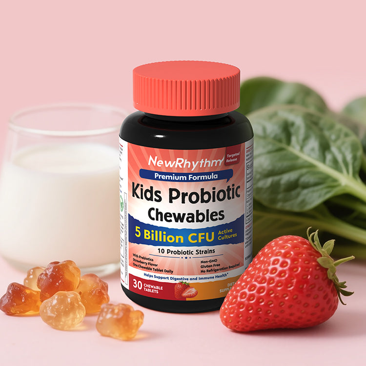 NewRhythm Kids Probiotic Chewables helps your little ones stay active, happy, and ready for the day