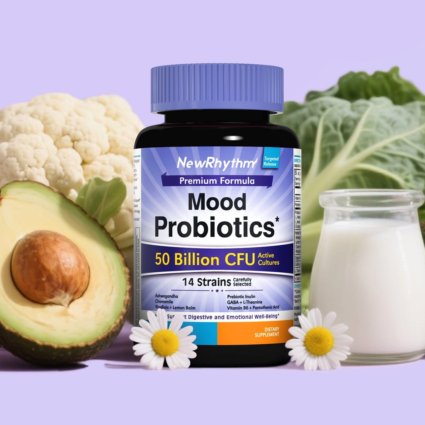 NewRhythm Mood Probiotics, 50 Billion CFU, 14 Strains, 30 Vegetarian Capsules