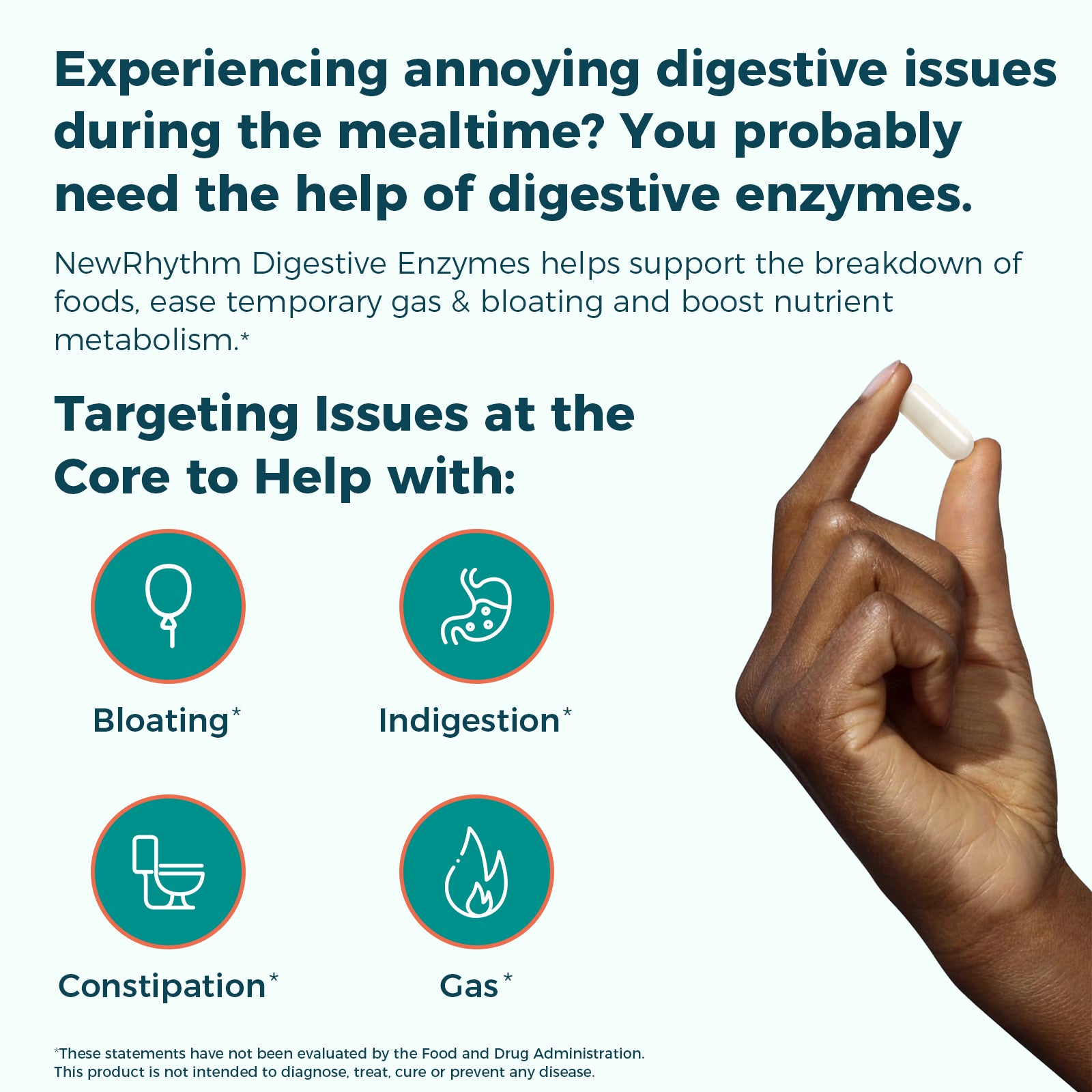 NewRhythm Digestive Enzymes helps with bloating, indigestion, constipation and gas