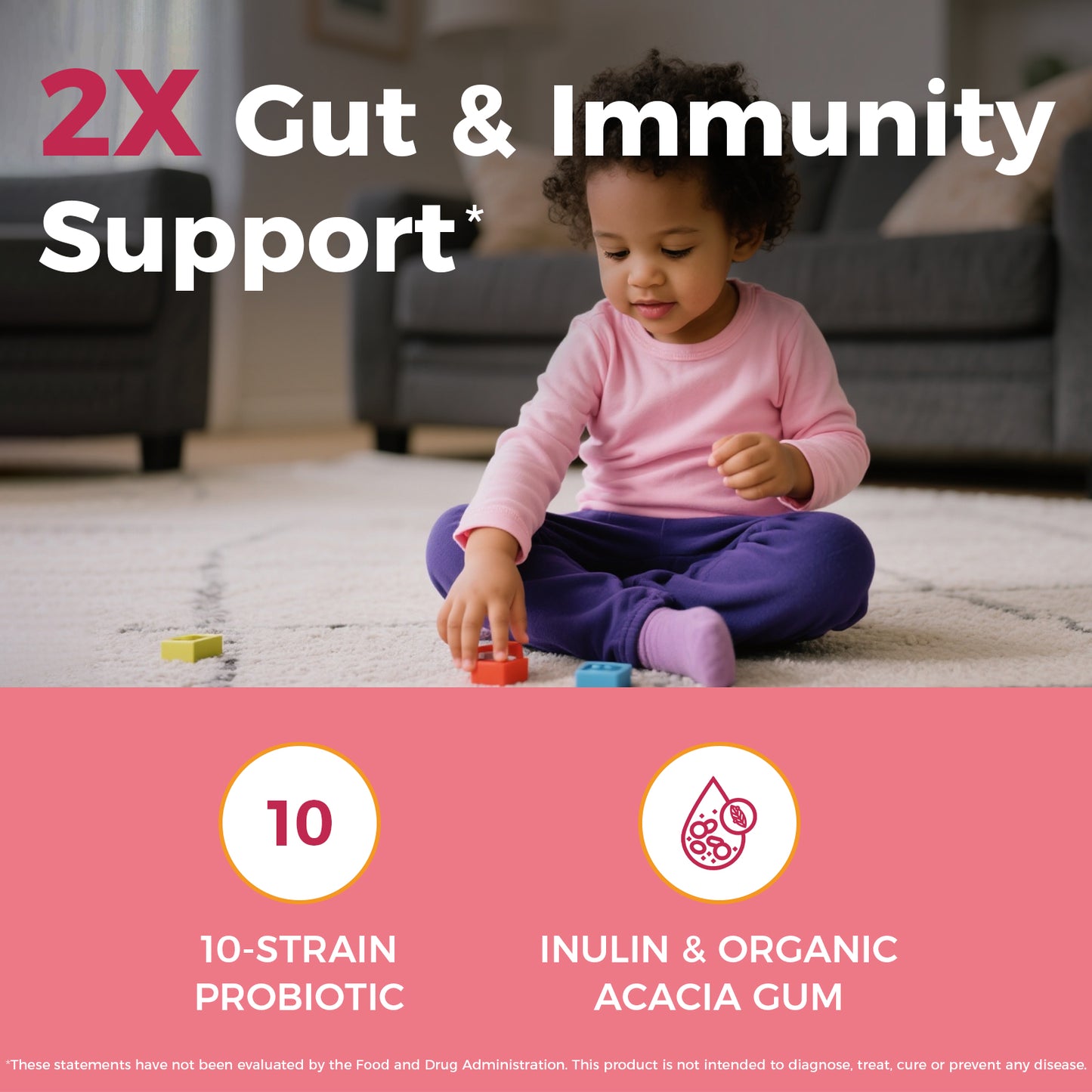 NewRhythm Kids Probiotic Chewables features 10-strain probiotics, organic acacia gum and inulin