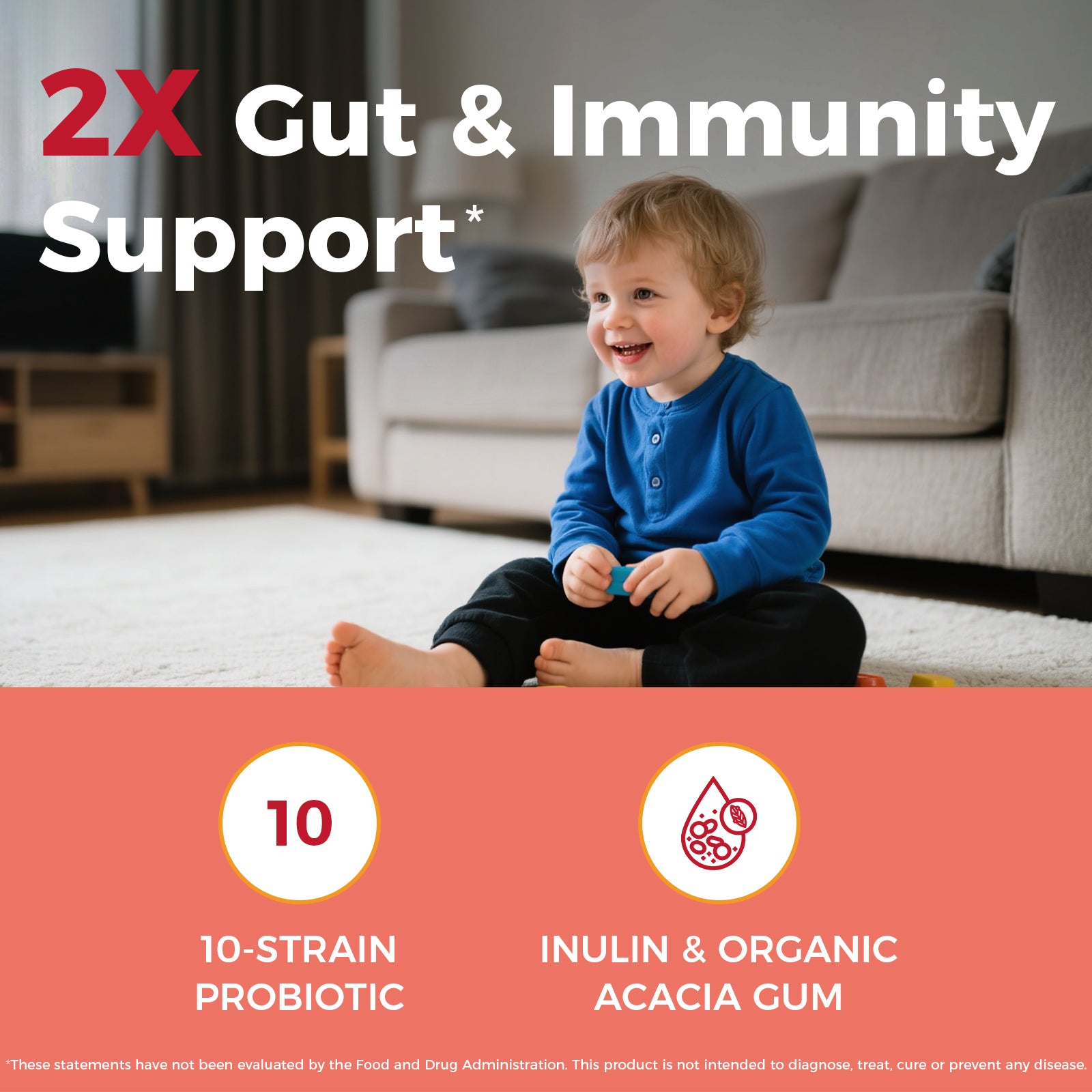 NewRhythm Kids Probiotic Chewables features 10-strain probiotics, organic acacia gum and inulin