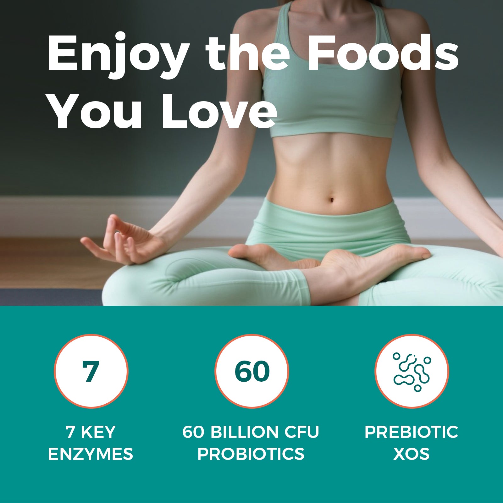 NewRhythm Digestive Enzymes contains 7 key enzymes, 60 billion CFU probiotics and prebiotic xos
