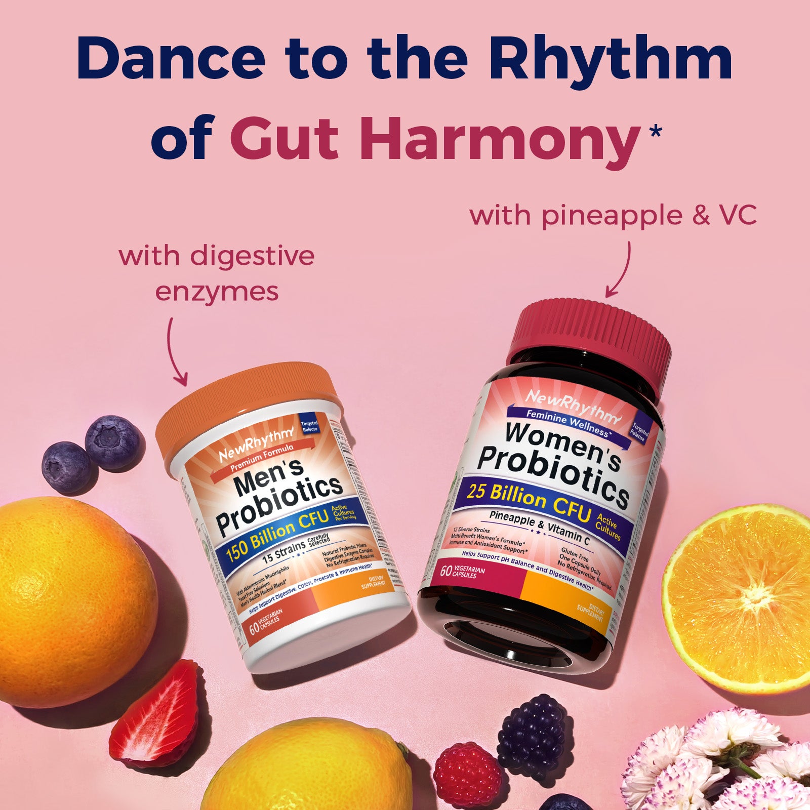 NewRhythm Women's Probitoics + Pineapple and Men's Probiotics