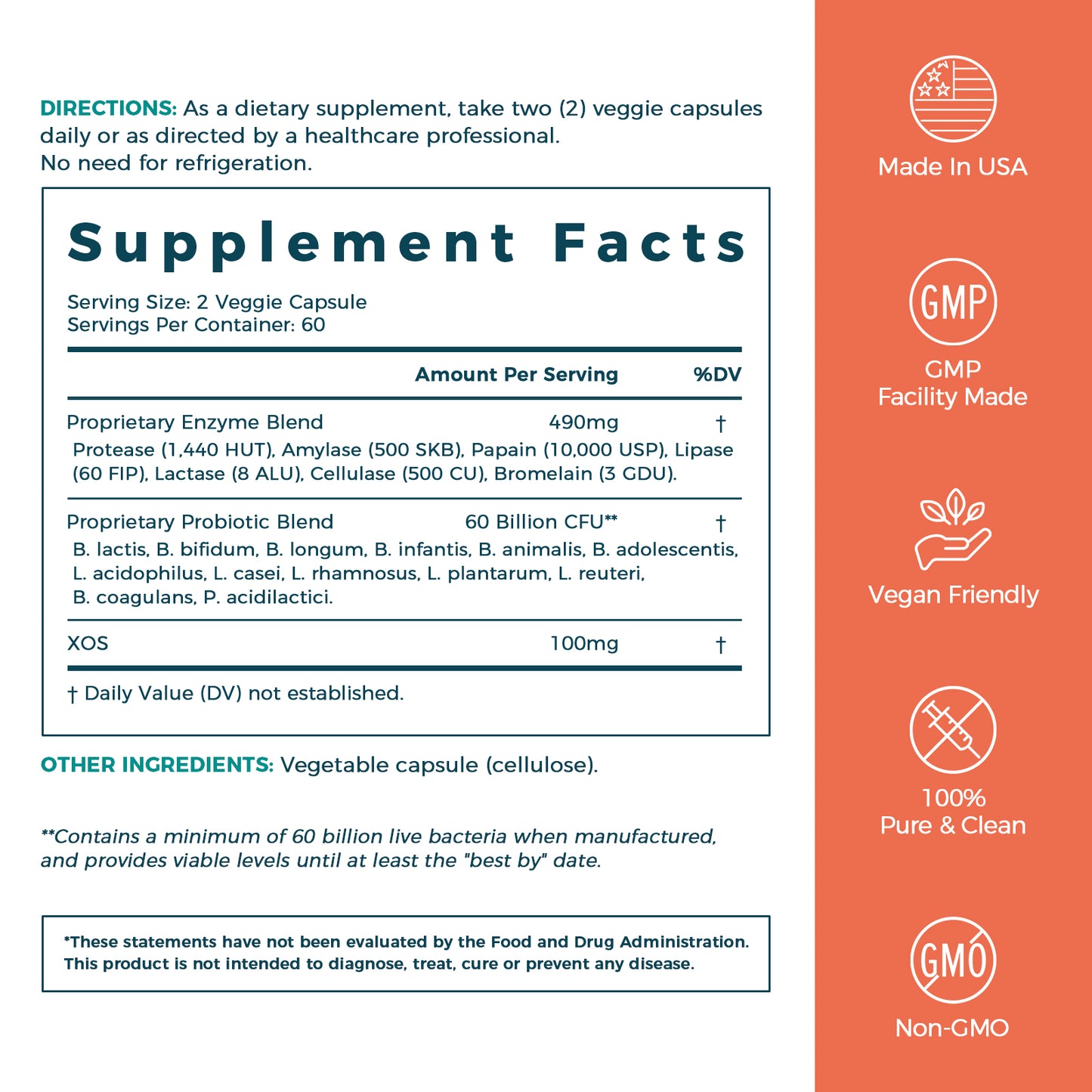 NewRhythm Digestive Enzymes Supplement Facts, enzyme blend with probiotics and prebiotics XOS, 60 servings